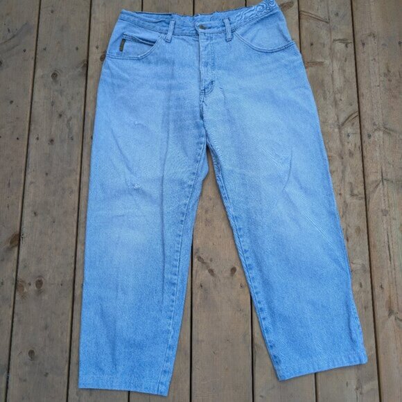 Vintage Armani Jeans Light Wash High Waisted Denim Tapered Leg Jeans Size 38 - Picture 1 of 15